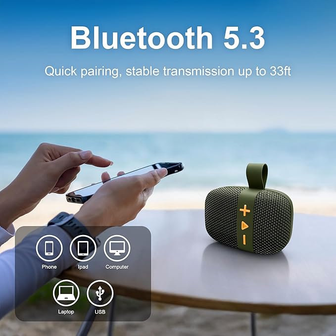 Fisher Portable Bluetooth Speakers, Clip-On Speakers Bluetooth Wireless, IPX5 Waterproof Speaker,10W Peak Power Bluetooth Speaker Stereo HD Sound, BT 5.3, FM Radio, for Pool, Beach, Use Anywhere