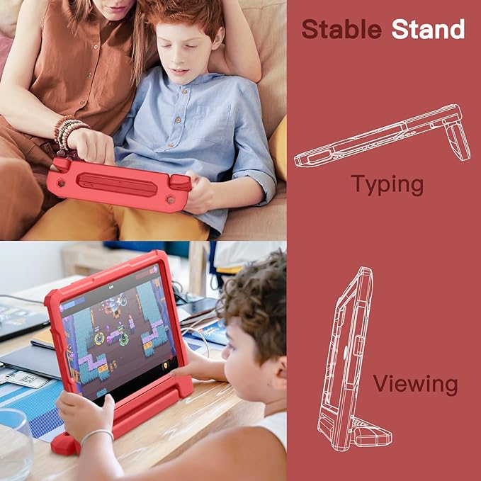 JETech Kids Case for iPad Pro 11 Inch (2022/2021/2020/2018 Model), iPad Air 5/4 (10.9-Inch) with Built-in Screen Protector, Shockproof Full-Body Handle Stand Tablet Protective Cover (Red)