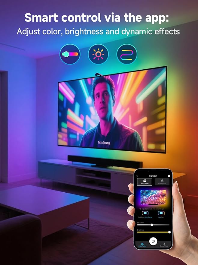 GIPOYENT LED TV Backlights with Camera, 13.7FT TV Lights That Change with for 45-65 in TV, Music Sync LED Strip Light with Smart App Control - RGB Color Changing Light Strip for Bedroom