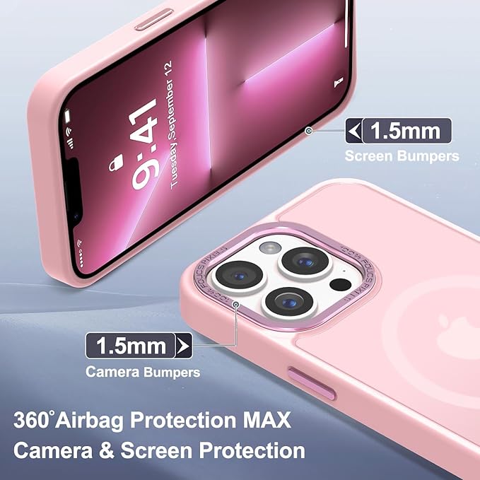 Newfuture Designed for iPhone 13 Pro Max Case with Magnetic [13 FT Military Drop Protection] [Compatible with Magsafe] Slim Translucent Matte Shockproof with Anti-Fingerprint Phone Case, Tender Pink