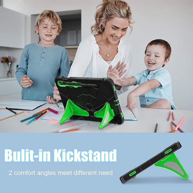 AKABEILA Compatible with Samsung Galaxy Tab S10 FE 2025/Tab S10 Lite 2025 Tablet Case，Lightweight Shockproof Rugged Protective Cover with Kickstand for Kids Children Boys Babies Dark Green