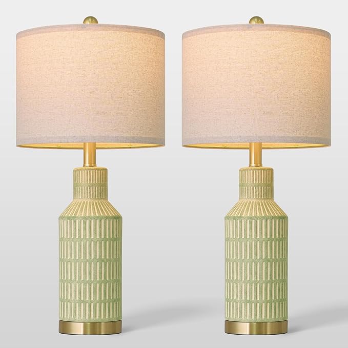 USumkky 25" Green Ceramic Table Lamp - Modern Bedside Nightstand Lamp, Easy Assembly Twist Knob Switch for Bedroom Living Room Home Office Decor (Bulb Not Included)
