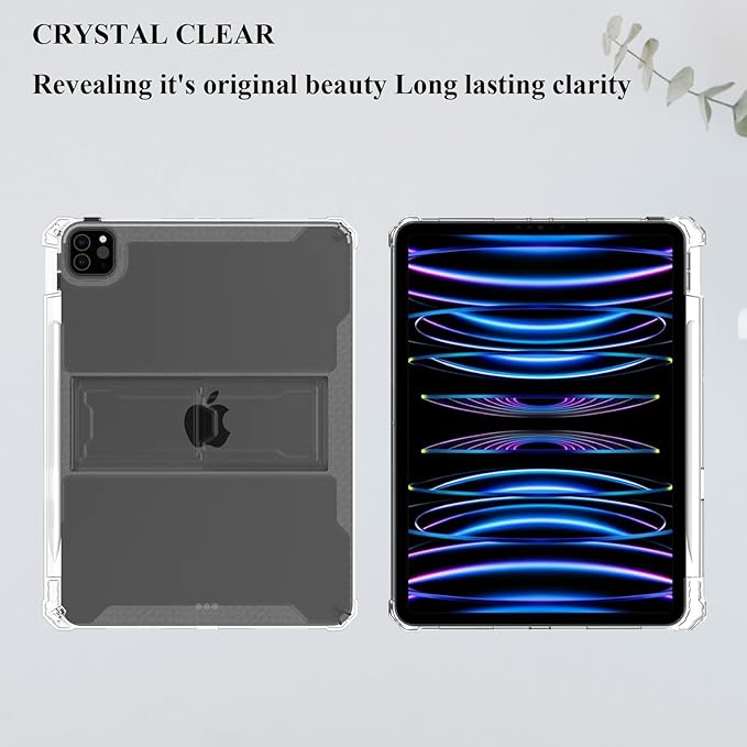 Clear Stand Case for iPad Pro 12.9 Inch 6th/5th/4th/3rd Generation (2022/2021/2020/2018) with Pencil Stylus Pen Holder/Kickstand Soft TPU Back Transparent Shockproof Lightweight Cover, Clear