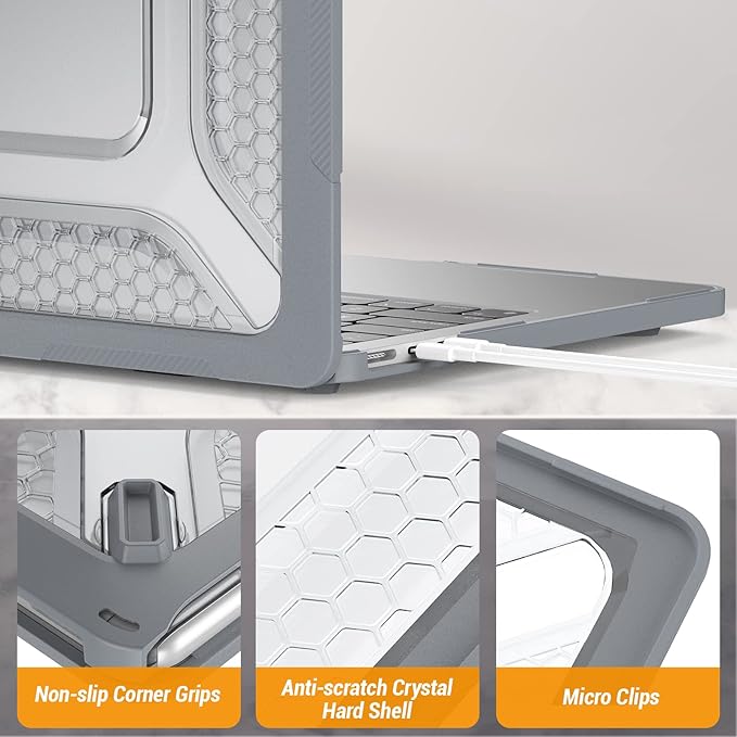 SEYMAC stock Case for MacBook Air 13.6 inch, Shock-Absorbing Protection with Folding Stand &Mouse Pad Case for MacBook Air 13.6 inch, Gray