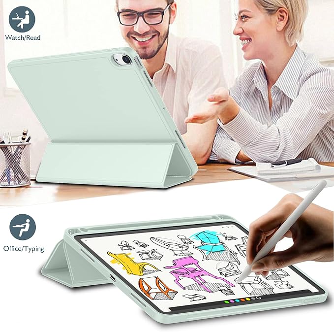 iMieet iPad Air 11 Inch Case M4/M3/M2(2026/2025/2024), iPad Air 5th/4th Generation Case 2022/2020 10.9 Inch with Pencil Holder,Trifold Stand Smart Case with Soft TPU Back(Pale Green)