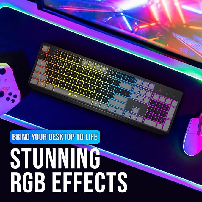 KLIM Chroma Wireless Keyboard – RGB Backlit Gaming, Rechargeable Battery, PC Keyboard, Durable & Water-Resistant, Compatible with PS4, PS5 & Mac - Black