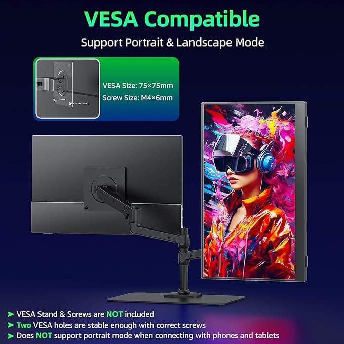 kksmart Portable Monitor for Laptop MacBook Surface PC Xbox PS5, Travel Monitor Second Screen for Laptop, HDMI USB-C VESA Compatible Built-in Speaker, 15.6