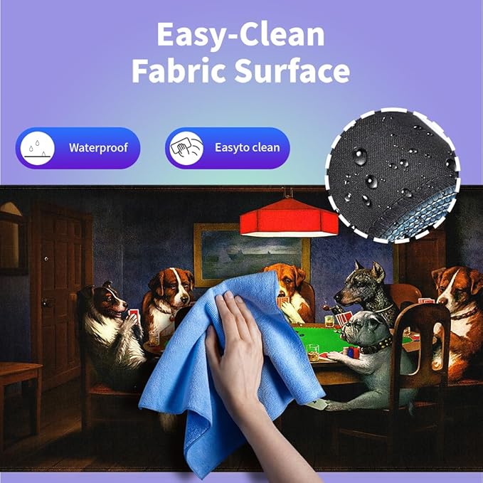 Large Gaming Mouse Pad (31.5" x 15.8") - Dogs Playing Poker Oil Painting Art Funny Cute Pets Joking Games Artwork, Extra XXL Extended Office Accessories, Premium Stitched Anti-Slip Desk Mat