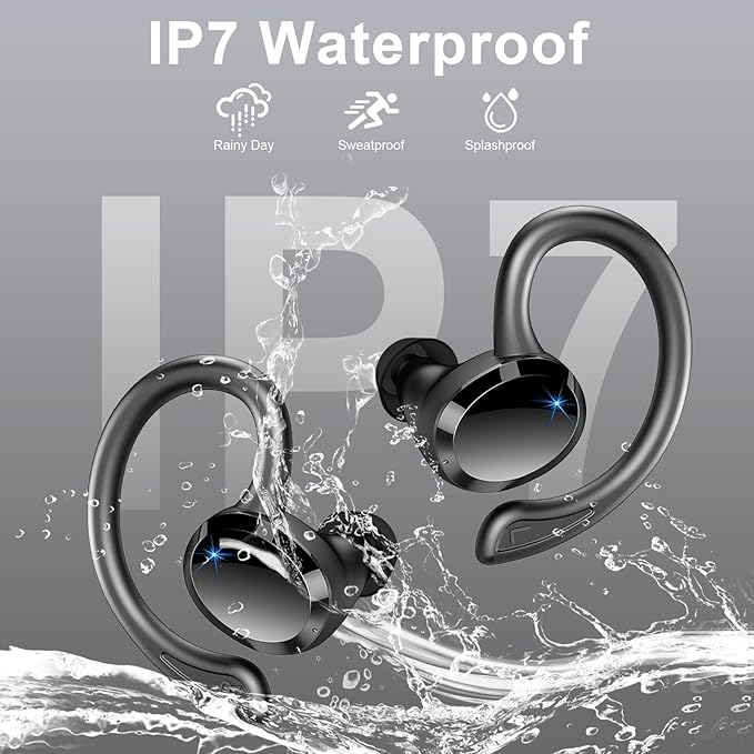 Wireless Earbuds Sport, Bluetooth 5.4 Headphones 3D Bass Hi-Fi Stereo Over Ear Buds, 60Hrs ENC Noise Cancelling Headset with Earhook, IP-X7 Waterproof Earphones Workout Running Gym for Android iOS