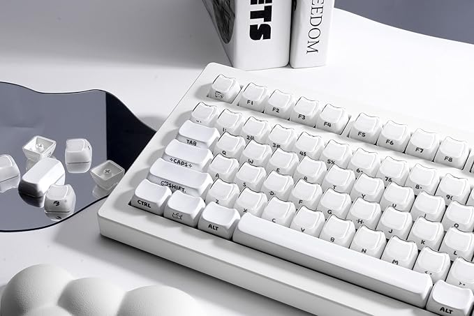 ZORNHER CG870 Wireless Mechanical Keyboard,80% White Gaming Keyboard, Creamy Keyboard,Cute Jelly Cat Clear Ceramic Jade Keycaps,Girly Aesthetics Kitty Keyboard,Creamy Sounding Linear Switches