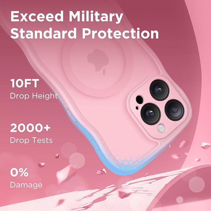 CAPRARO Cute for iPhone 15 Pro Case, Compatible with MagSafe, [Curly Wave Edge] [Full Camera Protection] [14 FT Drop Protection] Magnetic Phone Case for 15 Pro 6.1 Inch, Peach Pink