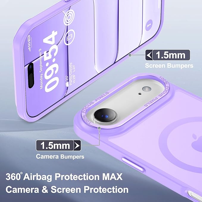 Newfuture Magnetic for iPhone Air Case [Compatible with Magsafe] [Military Grade Drop Protection] Translucent Matte Anti-Scratch Shockproof Protective Phone Cover 6.5 Inch, Lilac Purple