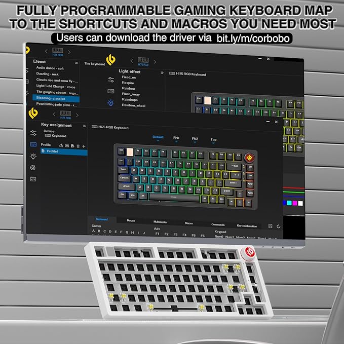 CORBOBO LEOBOG Hi75C Upgraded Wired Mechanical Keyboard Kit – Aluminum Alloy Gasket Mount 75% Barebones DIY Base with Hot Swap, RGB Backlighting & Volume Knob – Enhanced Custom Gaming Keyboard Build