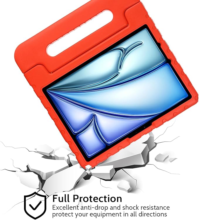 Dteck Kids Case for iPad Air 11" M2 2024, iPad Pro 11" Case 2024, Lightweight Shockproof Rugged EVA Kids Friendly Handle Kickstand Child Proof Protective Case with Pencil Holder, Red
