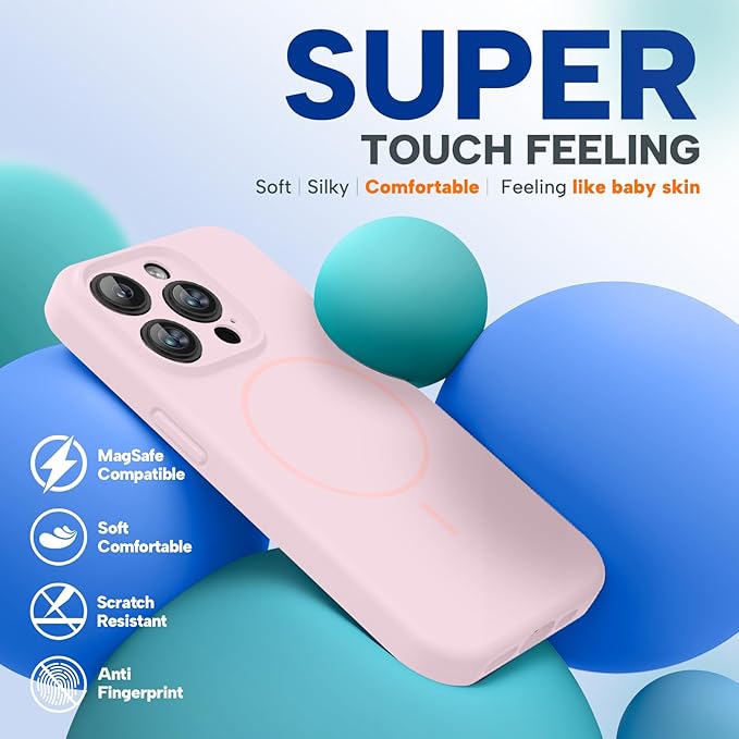 Miracase Magnetic for iPhone 15 Pro Case, [Soft Anti-Scratch Microfiber Lining], Magnetic for MagSafe, Liquid Silicone Shockproof Drop Protection Phone Case for 15 Pro, Sand Pink