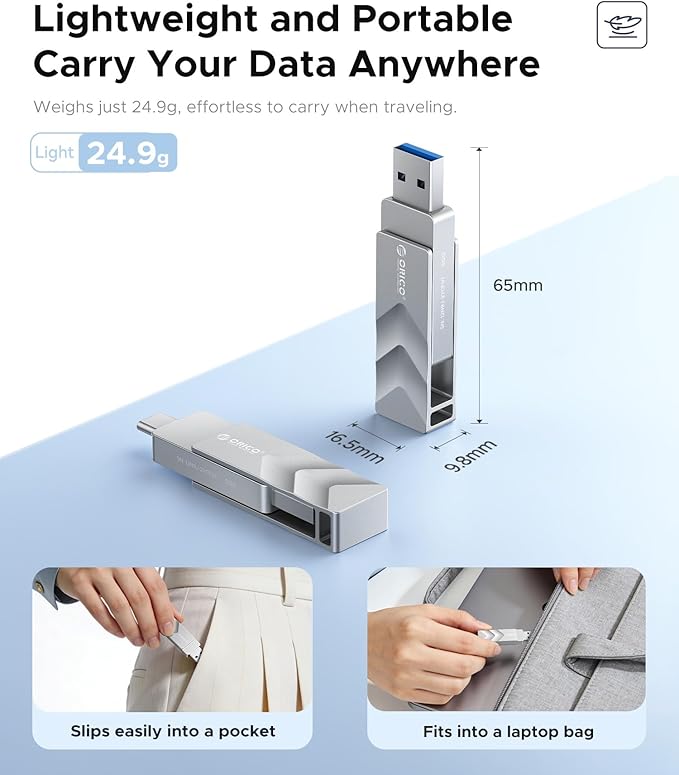 ORICO 64GB USB C Flash Drive, USB 3.2 Gen 1 Dual Drive 150MB/s, Zinc Alloy Thumb Drive with USB-A & USB-C for iPhone 16/15/17 Series, MacBook, Android Phone, iPad, PC, Laptop, Travel & Data Storage