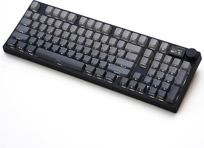 keydous NJ98 Wireless Custom Mechanical Keyboard with Screen Knob 96% Hot Swappable RGB Keyboard Mac Windows (Dark, Steel Plate - G Milky Yellow Pro)