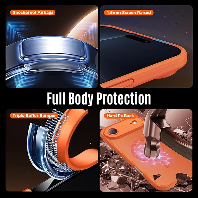 Symcele Designed for iPhone Air Case, Compatible with MagSafe, [Camera Protection] [15FT Military Drop Protection] Shockproof Translucent Matte Anti-Slip Phone Case, 6.5", Cosmic Orange