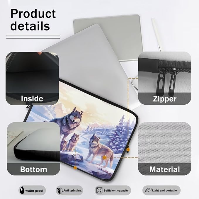 Cool Wolf Laptop Sleeve for Women 17 inch Lap Top Case Portable Laptop Accessories with Versatile Uses Computer Sleeve Laptop Pouch Ideal Gifts for Holidays Purple, 240703BZ1403015