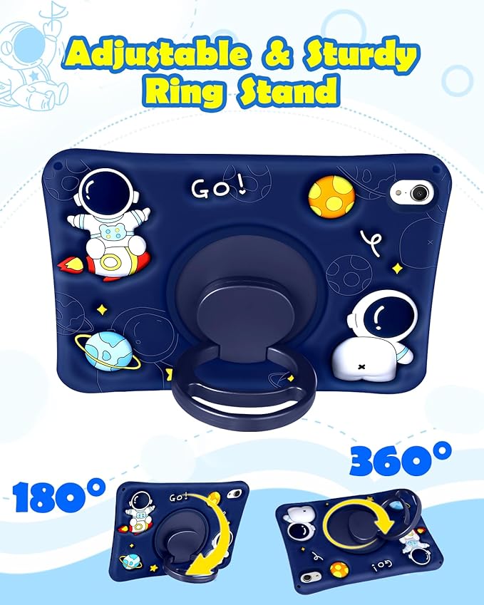 Wazzasoft for iPad mini 7 A17 Pro 2024, for iPad mini 6 Case 8.3 Inch Boys Cute Astronaut Cover Kawaii Spacemen Cool with Rotating Stand + Strap Soft Silicone Funda for iPad mini 7th/6th Gen Cases
