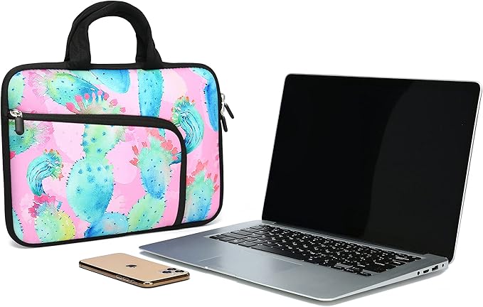 11 11.6 12 12.1 12.5 inches Laptop Sleeve Chromebook Case Ultrabook Case Notebook Sleeve PC Messenger Bag Tablet Case Neoprene Handle Sleeve for Men Women, Two Pockets(Colorful Cactus)