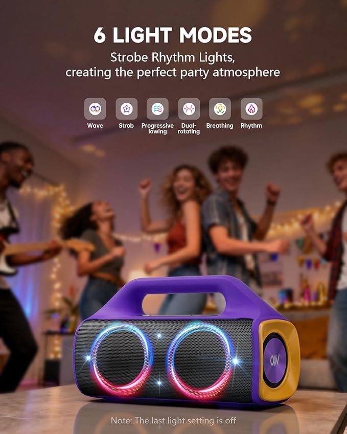 IPX67 Waterproof Bluetooth Speaker:80W(Peak) Loud Outdoor Portable Wireless Party Speakers with LED Lights,20H Playtime,Bluetooth 5.3,Deep Bass & TWS for Pool,Beach