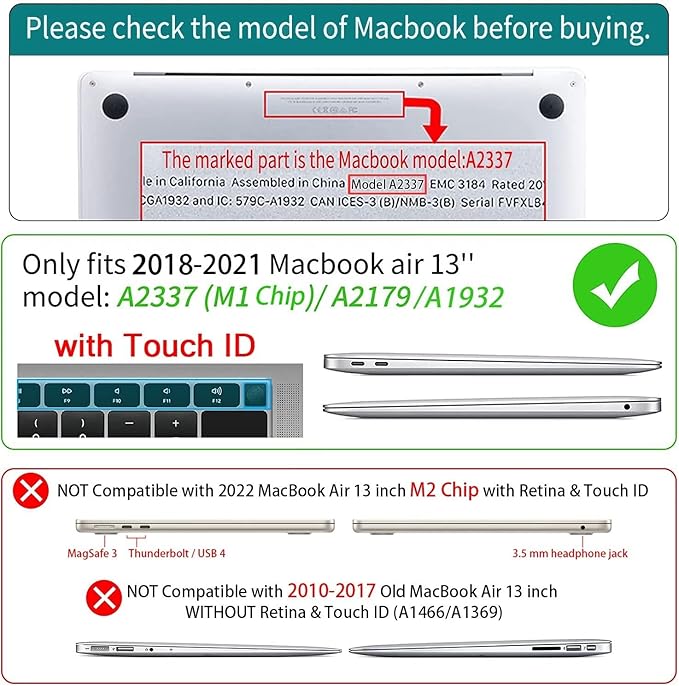CISSOOK for MacBook Air 13 Inch Case 2021-2018 Release,Plastic Hard Shell Case with Keyboard Cover and Screen Protector for MacBook Air 13 A2337 M1 A2179 A1932 Model with Touch ID - Crystal Green