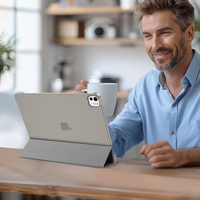 ProCase for iPad Pro 13 Inch Case M5 2025/ M4 2024, Smart Cover iPad Pro M5 M4 Case 13 Inch, Slim Stand Translucent Hard Shell Back, Supports Touch ID, Auto Wake/Sleep -Grey