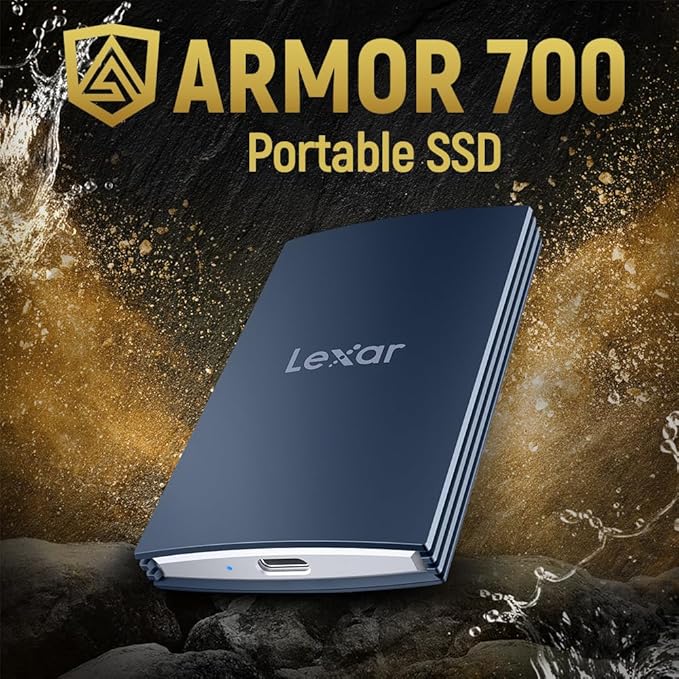 Lexar 8TB Armor 700 Portable SSD, Up to 2000MB/s, USB 3.2 Gen 2x2, Rugged, IP66 Water & Dust Resistance, Compatible w/iPhone 15, Cameras, Gaming Consoles, External SSD, Dark Blue (LAR700X008T-RNLNU)