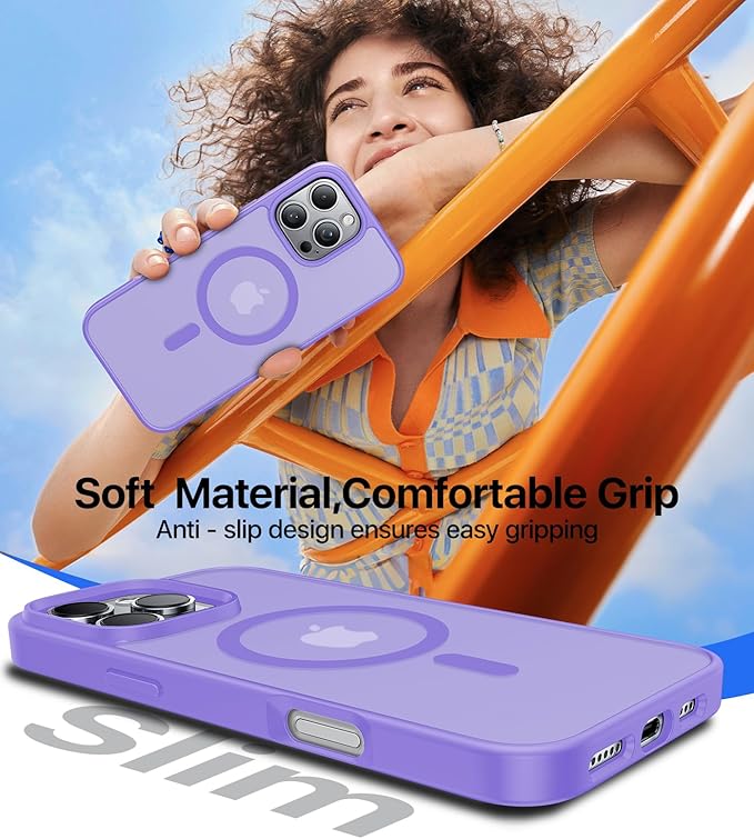 Magnetic for iPhone 13 Pro Max Case, [Compatible with MagSafe][Military-Grade Drop Protection][Anti-Yellowing] Shockproof Translucent Matte Cover for iPhone 13 Pro Max Phone Case,Light Purple