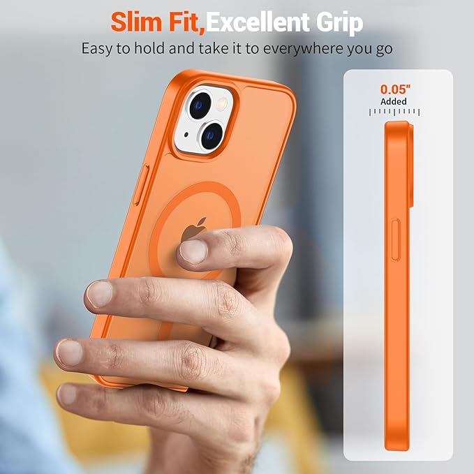 SUPFINE Magnetic for iPhone 15 Case (Compatible with MagSafe) (Military Grade Drop Protection) Translucent Matte Shockproof Phone Cover,Starry Orange