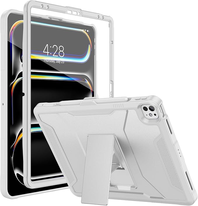 Soke Case for iPad Pro 13 Inch M5/M4 & iPad Air 13 Inch M4/M3/M2(2026/2025/2024), iPad Pro 12.9(2022 2021 2020,6th/5th/4th Gen), Rugged Shockproof Protective Cover - Light Gray