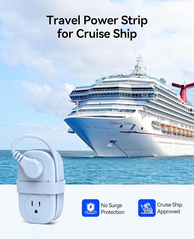 Cruise Approved Travel Power Strip with USB C, ORICO 4 Outlets 3 USB Ports (1 USB C) with 4FT Wrapped Short Extension Cord Small Power Strip, Non Surge Protector for Travel, Cruise Ship-AP3