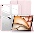 Wenlaty for iPad Air 13 Inch Case M4/M3/M2 (2026/2025/2024) with Pencil Holder, Slim Trifold Stand Protective Cover for iPad Air 13 Case with Clear Transparent Back, Auto Wake/Sleep -Pink