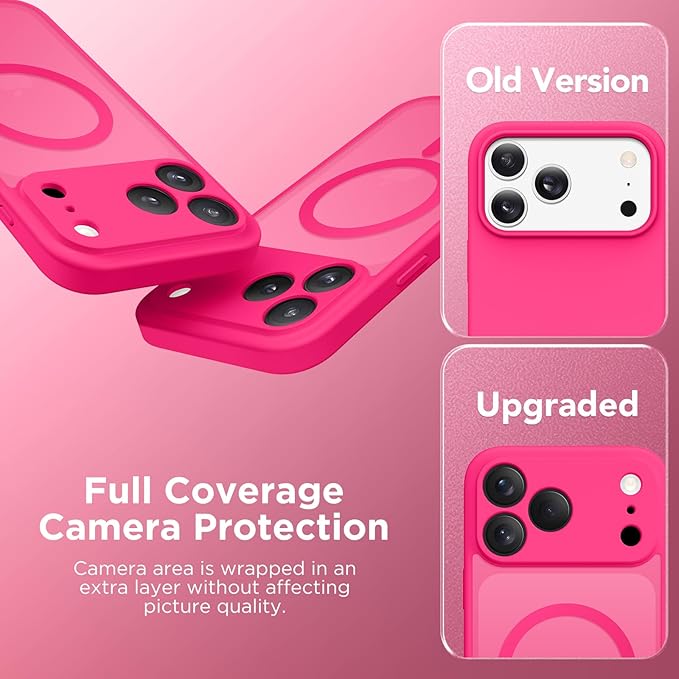 CAPRARO Magnetic for iPhone 17 Pro Max Case, Upgraded [Full Camera Protection] [Compatible with MagSafe] Protective Translucent Matte Women Girl Phone Case Cover, Hot Pink