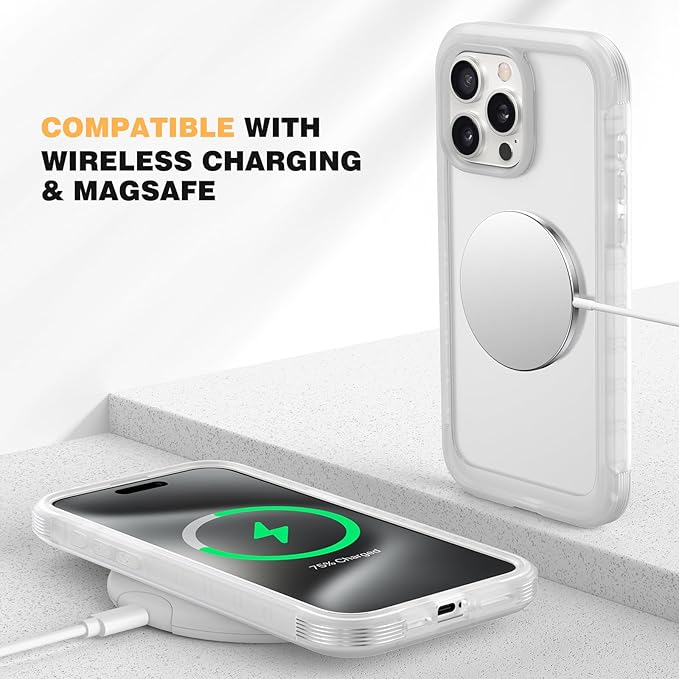 Diaclara Magnetic Designed for iPhone 15 Pro Max Case Full Body Bumper,[Compatible with MagSafe] Military Drop Proof Cover with Built-in Touch Sensitive Anti-Scratch Screen Protector,Frosted Clear