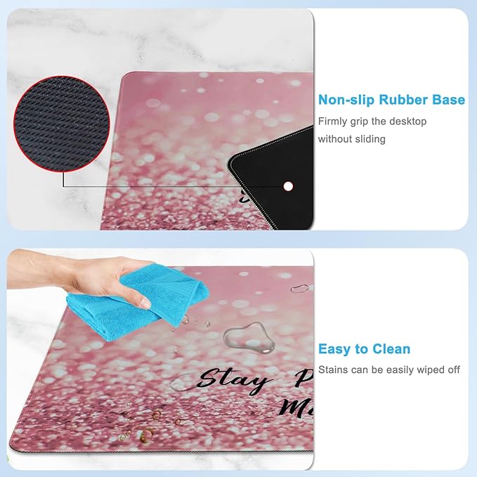 Pink Large Gaming Mouse Pad with Coaster, Desk Mat, Mouse Pad for Computer Keyboard Laptop Office Decor, Stitched Edges Extended Mousepad, 31.5'' x15.6'' -Letter A