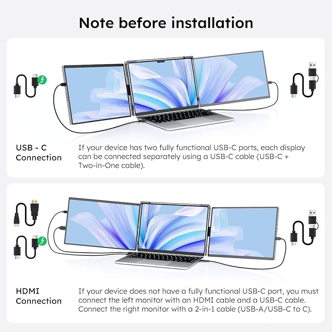 Dopesplay 14.1" Triple Portable Monitor with Case FHD 1920x1200 IPS Laptop Screen Extender Type-C/USB, Plug & Play | Fits 14"-17" Laptops, Compatible with Mac/Windows/Chrome/Switch
