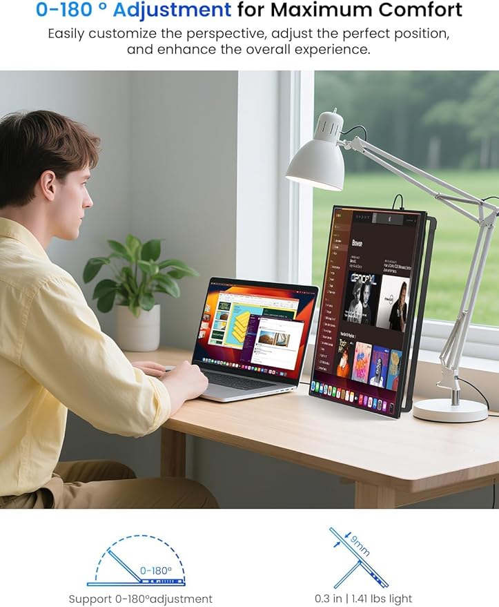 UPERFECT Portable Monitor 15.6", 125% sRGB Ultra-Slim Laptop Monitor with Protective Sleeve, Built-in Adjustment Stand | Speaker | VESA, HDMI USB-C Plug & Play Second Screen for Phone Game Console