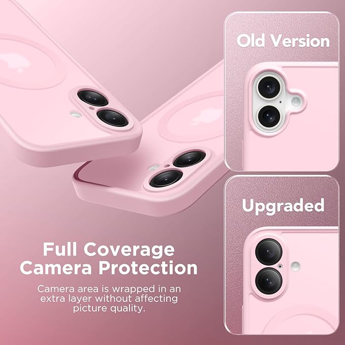 CAPRARO Magnetic Compatible with iPhone 16 Case, Upgraded [Full Camera Protection] [Compatible with MagSafe] Protective Translucent Matte Women Girl Phone Case Cover, Pastel Pink