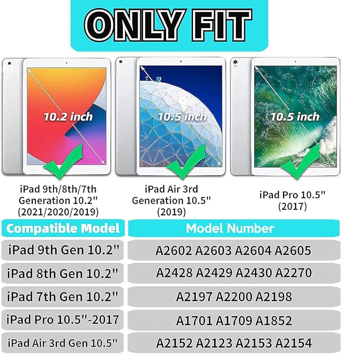YIHE Kids Case for iPad 9th/8th/7th Generation, iPad Pro 10.5 & Air 3, Shockproof Protective Cover with Handle Stand & Screen Protector for 10.2/10.5 Inch iPads, Light Green