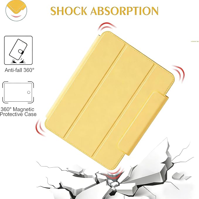 ZENLU iPad 9th 8th 7th Generation Magnetic Case with Removable Folio Cover, Premium Semi-Silicone Leather, Vertical Stand, Clear Back, Smart Sleep/Wake, Full Protective Case for 10.2" iPad (Yellow)