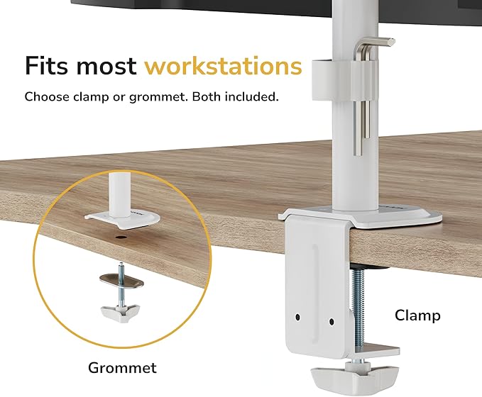 Mount-It! Dual Monitor Mount for Desk, Adjustable Tilt Swivel on Double Monitor Mounts for Screens up to 32”, Dual Monitor Arms for 2 Monitors, VESA 75x75 and 100x100 C-clamp & Grommet in White