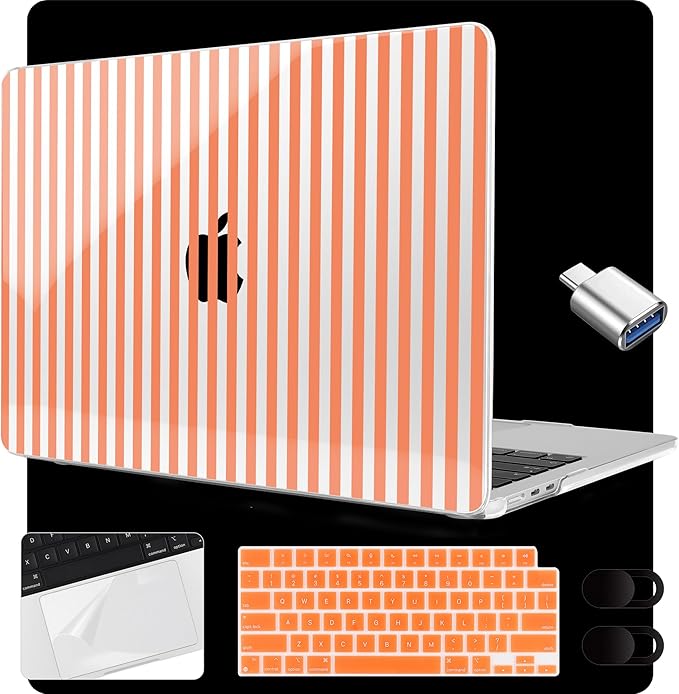 MEEgoodo Case for M5/M4/M3/M2 MacBook Air 15 inch Case 2026 2025 2024 2023, Laptop Shell Fit Model (A3448/A3241/A3114/A2941) for MacBook Air 15.3-inch, Orange Stripes