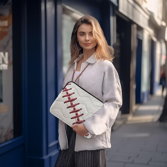 Baseball Laptop Case Sleeve, Baseball Texture Retro Red White Shockproof Protective Computer Carrying Cover, Briefcase Handbags 15-16inch Laptop Sleeve Bag