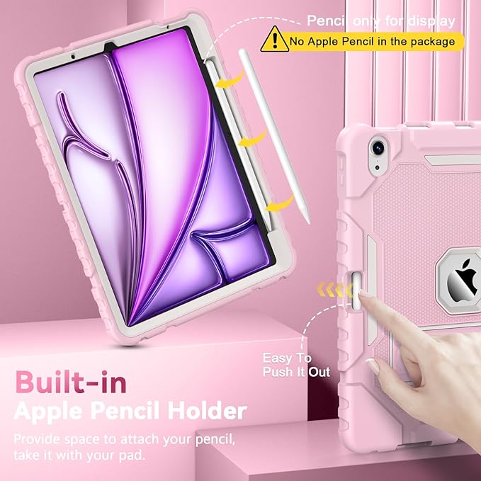 Grifobes Case for iPad Air 11-inch (M4/M3/M2) 2026/2025/2024, for iPad Air 5th/4th Generation 2022/2020 10.9", Heavy Duty Rugged Cover with Stand/Pencil Holder for i Pad Air 5 4 Gen(Pink)