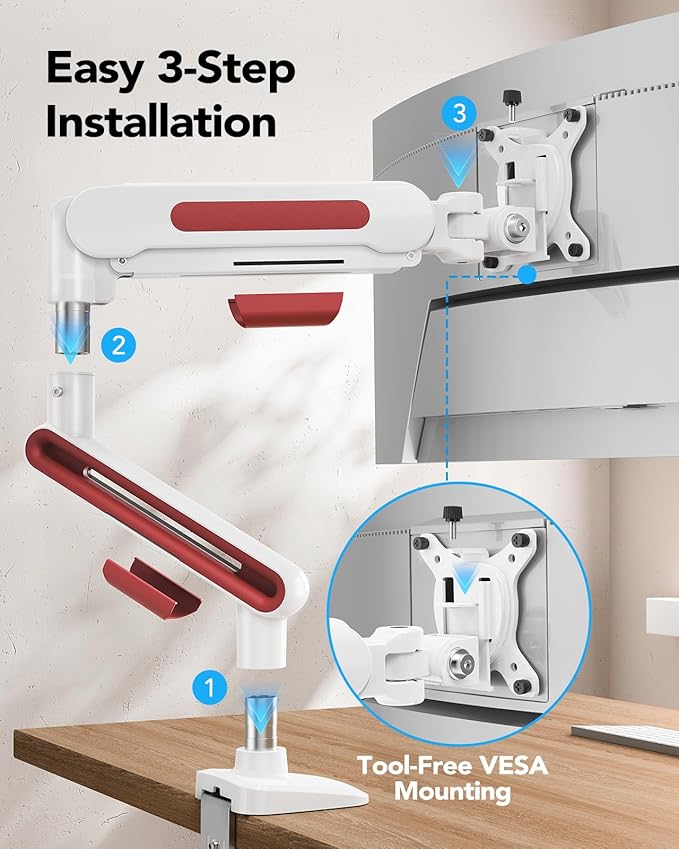 HUANUO Ultrawide Monitor Arm for 13 – 40" Screens, Single Monitor Mount Holds up to 26.4lbs, Adjustable Monitor Stand with C-Clamp & Grommet Base, VESA Mount 75x75mm/100x100mm