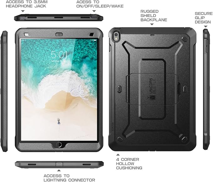 SUPCASE Unicorn Beetle PRO Case for iPad Air 3 (2019) and iPad Pro 10.5'' (2017), Heavy Duty with Built-in Screen Protector Full-body Rugged Protective Case (Black)