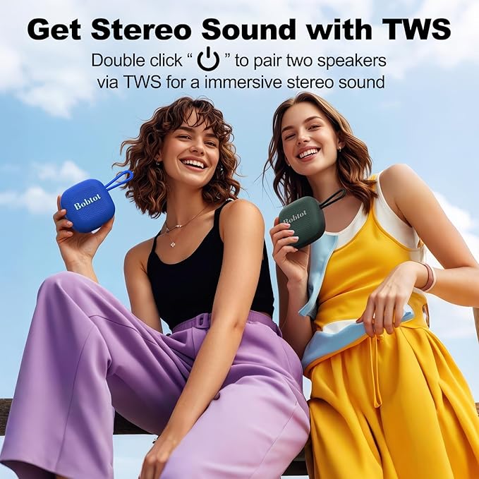 Bobtot Portable Bluetooth Speakers, Wireless IPX7 Waterproof Mini Speaker with 16H Playtime, Loud Stereo Sound, TWS, Built-in Microphone, Small Size with Lanyard, Darkblue
