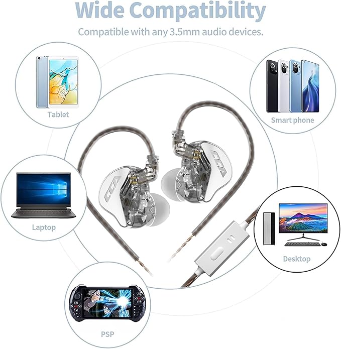 CCA CRA in Ear Monitors Headphones with Microphone Wired Extra Bass Earbud, Dynamic Driver Earphone with Detachable Cable, Noise Isolating Headphone with 3.5mm Jack for Singers Musicians (White)